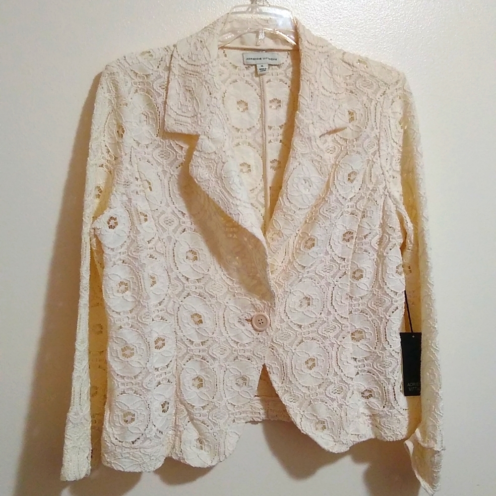 Adrienne Vittadini Floral Lace Women XL Blazer One Button Coat Long Sleeve